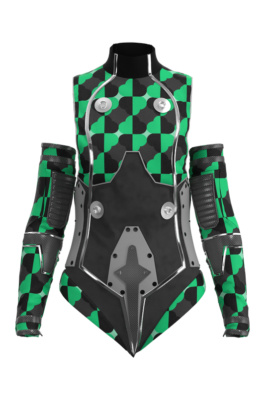 Futuristic Body Con with Tech Sleeves Green