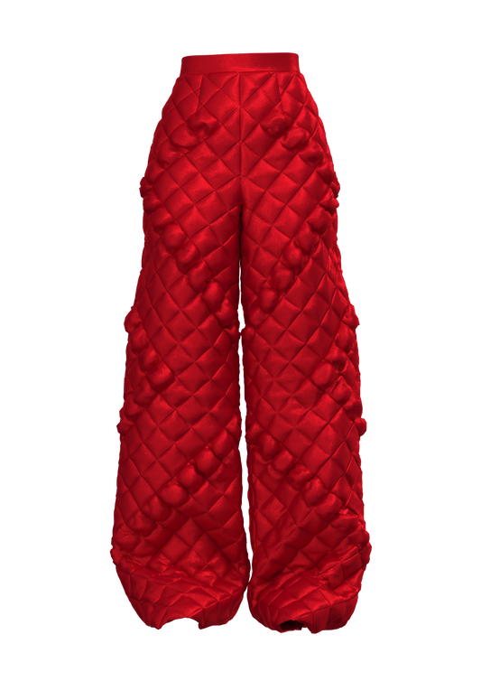 Quilted Puffer Cargo Pants Red