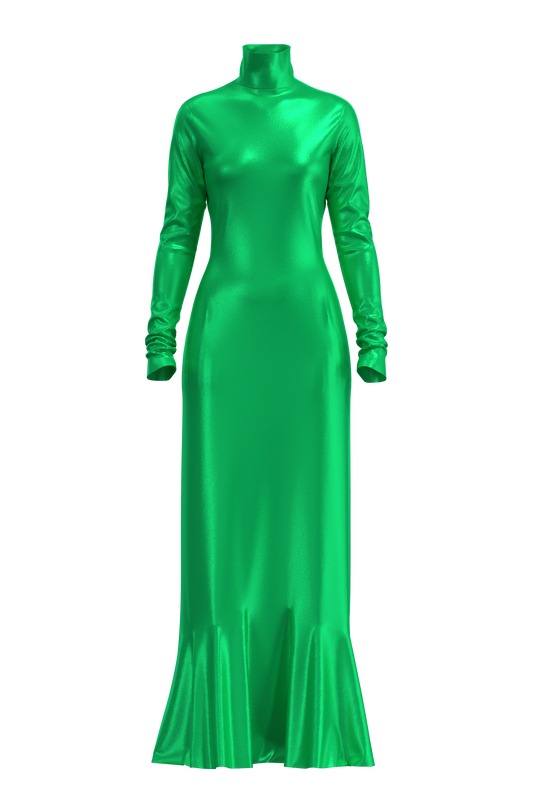 Full Length Satin Dress Green