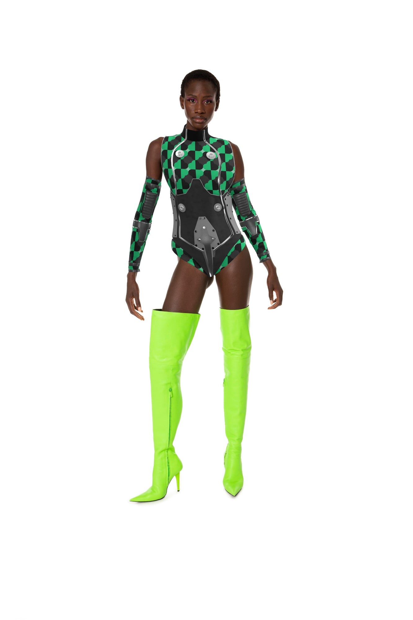  | Futuristic Body Con with Tech Sleeves Green