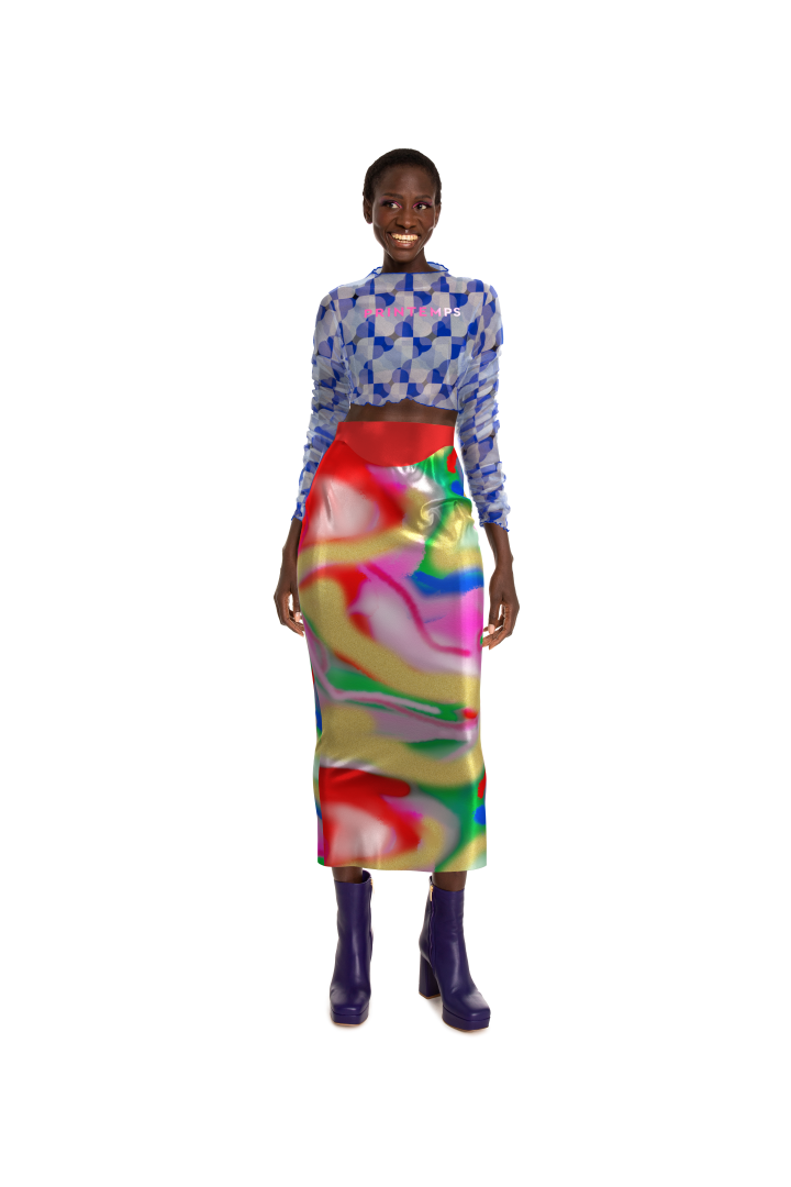  | Fitted Satin Pencil Skirt Multi Coloured